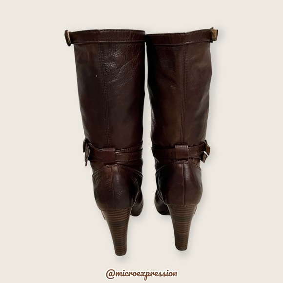 $369 Frye Miranda Slouch Mid Calf Brown Leather Casual Formal Stiletto Booties - Picture 5 of 12